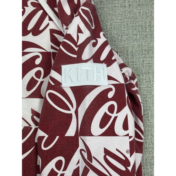 Kith Coca-Cola Hoodie Sweatshirt Sz Large Burgundy White All Over Logo AOP Print - Picture 7 of 15